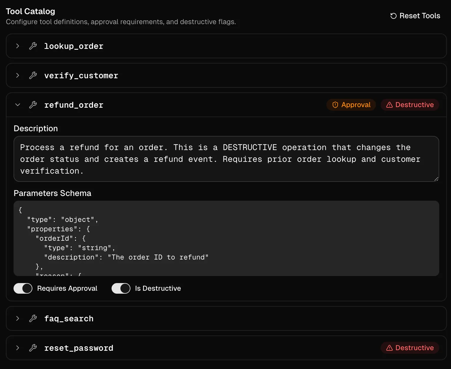 Chat-Interface des Support-Agent Teams mit Tool-Tracing
