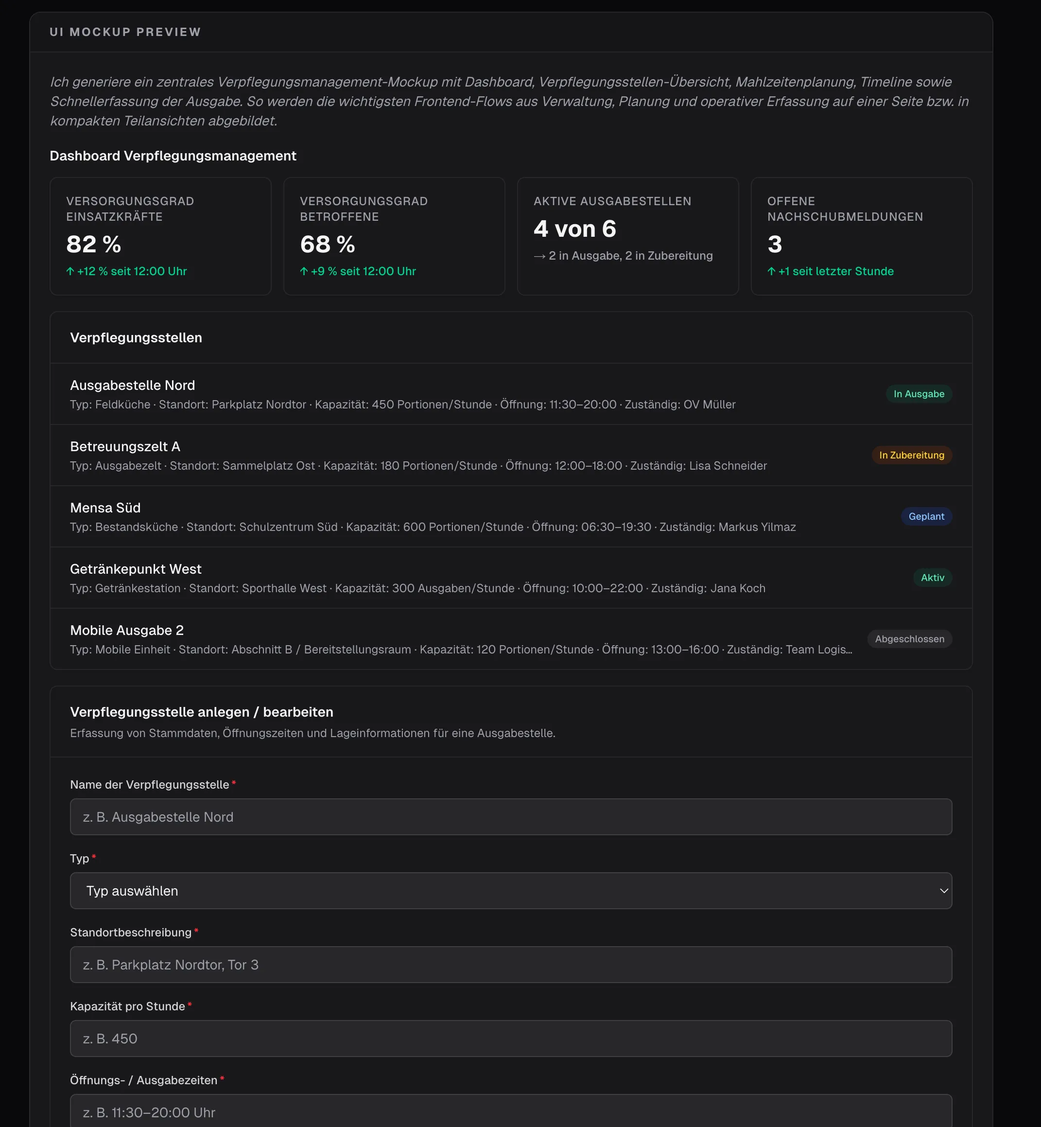 Automatisch generiertes UI-Mockup basierend auf dem Umsetzungsplan